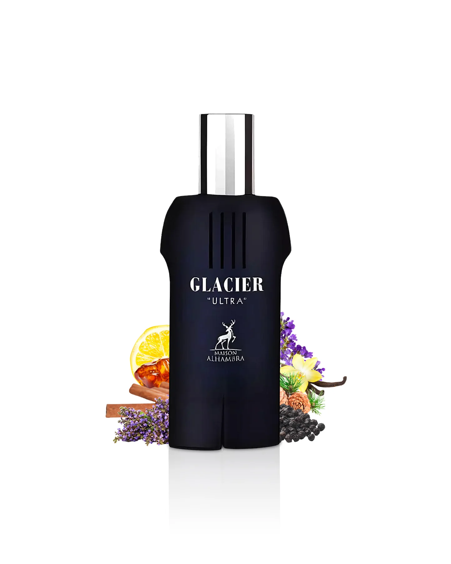 glacier-ultra-perfume-bottle-surrounded-with-amber-and-citrus-against-white-background Glacier Ultra Maison Alhambra Eau de Parfum homme