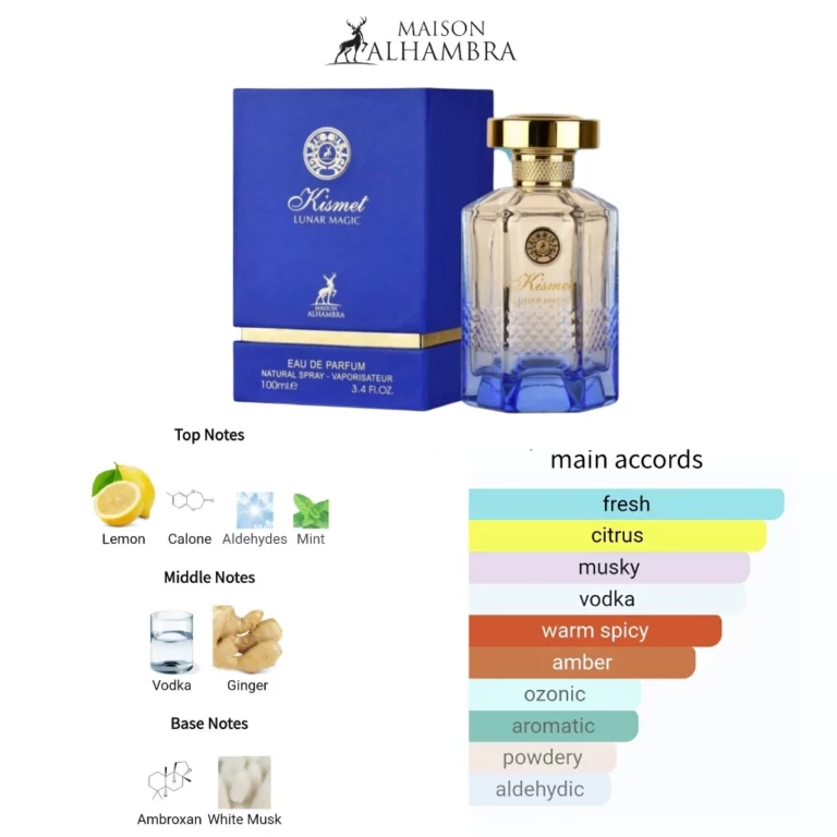 ismet Lunar Magic de Maison Alhambra est un parfum Oriental Vanillé pour homme et femme. C'est un nouveau parfum. Kismet Lunar Magic a été lancé en 2025. Les notes de tête sont Notes boisées et Cognac; les notes de coeur sont Cannelle, Fève de tonka et Chêne; les notes de fond sont Bois de santal, Vanille et Praliné.