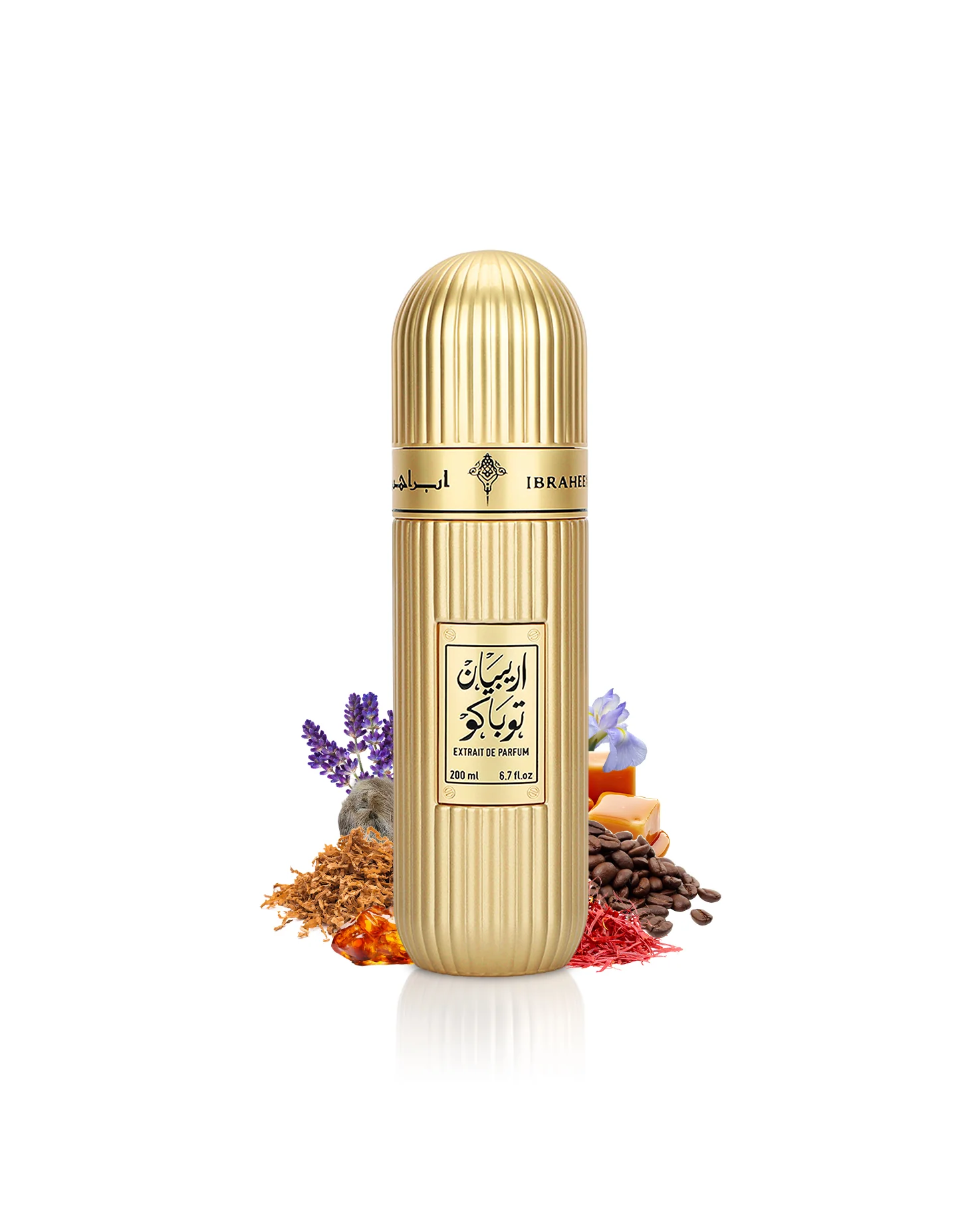 ARABIAN-TOBACCO-PERFUME-BOTTLE-SURROUNDED-WITH-CAFFE-AND-AMBER-AGAINST-WHITE-BACKGROUND_257c7623-7ce8-4e6c-89b7-ffd7e0503dde Arabian Tobacco Ibraheem AlQurashi Eau de Parfum Unisexe